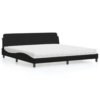 Cama Matrimonial | Cama Para Adultos | Cama Con Colchón Cuero Sintético Negro 200x200 Cm Cfw46738