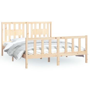 Cama Matrimonial | Cama Doble | Estructura De Cama Sin Colchón Madera Maciza De Pino 160x200 Cm Cfw47300