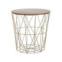 mesa auxiliar de madera clara con tapa extraible almacenamiento cesta de alambre de metal dorado lanark