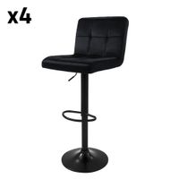 set 4x taburetes giratorios de bar terciopelo negro altura 63-83cm