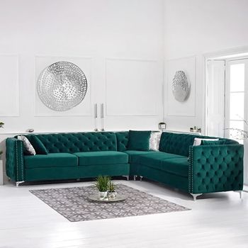 Mistral Green Velvet Corner Sofa