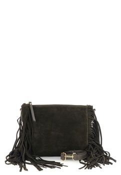 clutch de ante con cremallera, largos flecos laterales y bandolera extraíble dark brown taglia unica