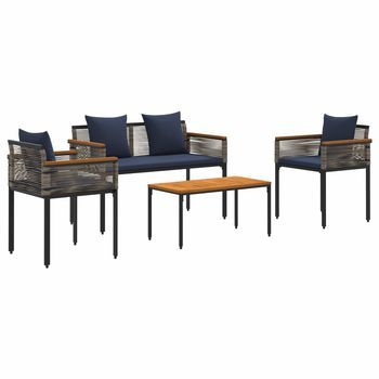 Juego De Muebles De Exterior | Mobiliario De Jardín Gris Y Azul Marino Ratán Sintético