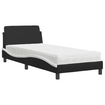 Cama Con Colchón Dover Cuero Sintético Negro Y Blanco 90x200 Cm Vidaxl
