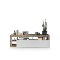 mueble para tv de 1 puerta coleccion bura color blanco lacado brillante y roble claro