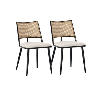 Juego de 2 sillas de comedor con cojín de piel sintética y respaldo de ratán pe - negro