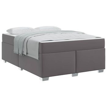 Estructura De Cama Gris 140 X 200 Cm Cuero Sintético