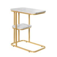 mesa auxiliar de cafe con 2 estantes madera dorado