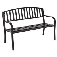 costway banco en acero de jardin con diseno de listones y estructura robusta en acero negro 127 x 60 x 87 cm