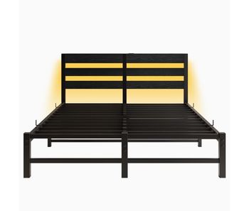 Cama metálica 140x200 - led con usb y espacio de almacenaje - negro