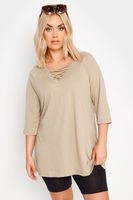 yours top marron claro con cordon en escote mujer curvy y tallas grandes yours