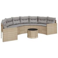 sofa de jardin semicircular con mesa y cojines ratan pe beige vidaxl