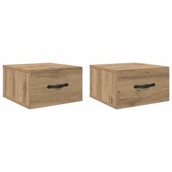 Pack 2 Uds Mesita De Noche | Armario De Noche | Mesa De Noche Con Cajón Roble Artisan 35 X 35 X 20 Cm