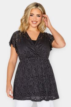 Yours Top Negro Cruzado Diseño Troquelado, Mujer Curvy Y Tallas Grandes, Yours