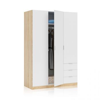 Armario De 3 Puertas Y 3 Cajones 121x180 Cm Hexa Blanco Artik (blanco Mate) - Roble Canadian 121 X 180 X 52 Cm