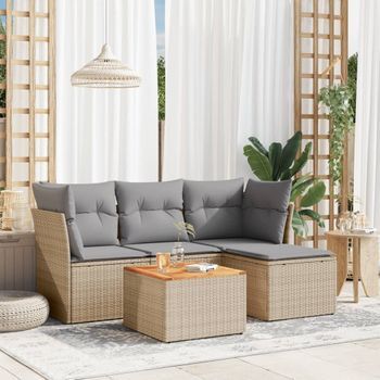 Conjunto De Sofás Jardín Con Cojines Beige Mezcla 5 Uds | Mueble Jardin Mesa Y Sillas Ratán Pe Cfw268080