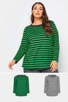 yours juego 2 camisetas manga larga algodon rayas verdes y rayas blancas mujer curvy y tallas grandes yours