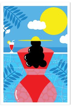 Póster mujer junto a la piscina sin marco 40x60cm