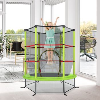 Cama Elástica Para Niños 165 Cm Con Red De Seguridad Y Almohadilla Para Muelles Estructura De Acero Verde Cfw67645
