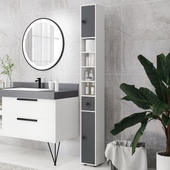 Mueble Auxiliar Baño Moderno De Melamina Kleankin 20x20x180 Cm Gris