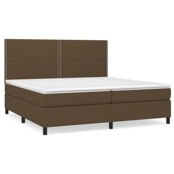 Cama Box Spring Con Colchón Tela Marrón Oscuro 200x200 Cm