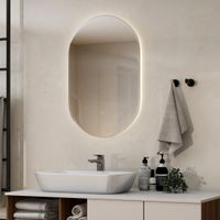 costway espejo de pared led ovalado 80 x 50 cm para bano retroiluminado ajustable en intensidad 3 luces de color antiniebla a prueba de explosiones