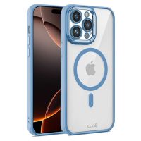 cool funda magnetica transparente con borde celeste para iphone 16 pro max