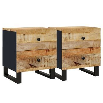 Pack 2 Uds Mesitas De Noche | Mesilla De Noche Madera Maciza De Mango 40x33x46 Cm