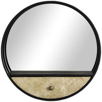 HOMCOM Espejo de Pared Redondo de 61 cm con Cajón y Marco de Metal Negro   Aosom España