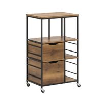 carrito de cocina con 3 cajones y 3 estantes aglomerado y metal marron