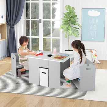 Juego De Mesa Y Sillas Infantil 4 En 1 Con 2 Sillas Apilables Gris