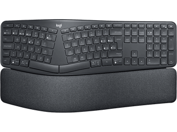 Teclado inalámbrico - Logitech ERGO K860, Bluetooth, Reposamanos, Teclas personalizables, numérico, Patas ajustables, Negro