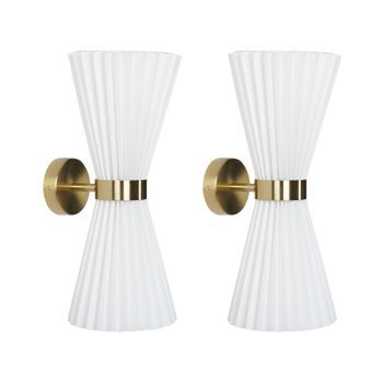 Conjunto De 2 Lámparas De Pared Modernas Foco Pantalla De Tela Detalles De Latón Blanco Telang