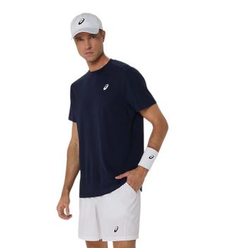 Asics para hombre. 2041A339 Camiseta Court Ss marino (XXL), Casual, Deportivo, Multideporte, Poliéster, Manga corta