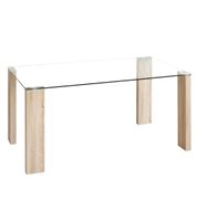 mesa comedor de cristal 140x90 cm y patas metal roble