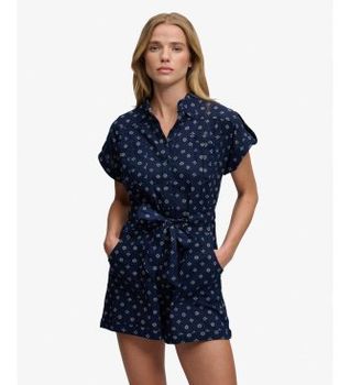 Superdry para mujer. W8012098A Mono Belted Utility Playsuit marino (S), Casual, Algodón, Manga corta