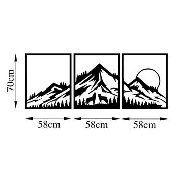Decoración Pared De Metal Montaña View-528 Negro 58x70 Cm (3 Piezas)