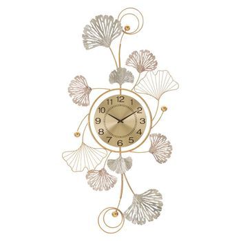 Panel Decorativo 3d Con Reloj De Metal Dorado 52,5x3,5x102 Cm