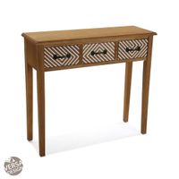 consola recibidor con 3 cajones en madera de pino marron