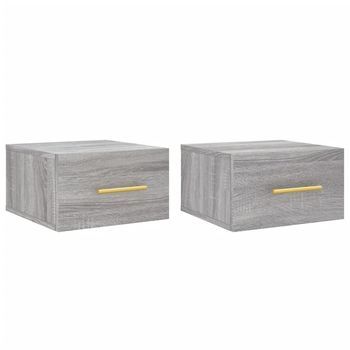 Pack 2 Uds Mesitas De Noche De Pared Flotantes Mesilla Color Gris Sonoma 35x35x20 Cm