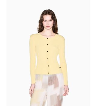 A|X Armani Exchange para mujer. XW001899AF10352U2149 Cárdigan Front amarillo (XS), Casual, Clásico, Viscosa