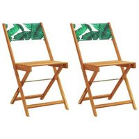pack 2 uds silla de jardin  sillas de bistro madera acacia y tela estampado de hojas