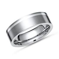 elegante anillo de titanio mate con incrustaciones de plata