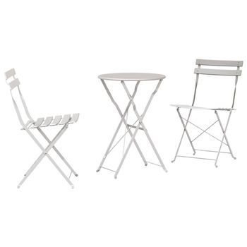 Conjunto De Bistro Plegable 3 Piezas | Mueble De Jardín Beige Acero