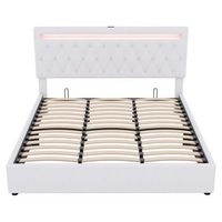 cama tapizada 180x200 cm - hidraulica con luz ambiental y usb - blanca