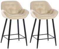 set de 2 taburetes de bar con reposapies en tela crema