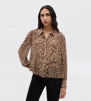 Rixo para mujer. 030.00441.425.06931 Camisa Blake marrón (S), Casual, Animal print, Viscosa, Manga larga