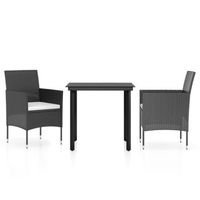juego de comedor de jardin 3 uds  conjunto mueble jardin mesa y sillas con cojines negro