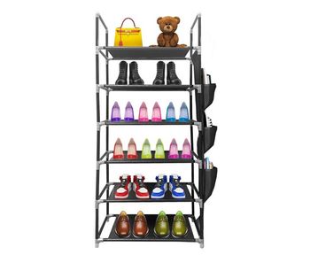 Zapatero metálico modular nyana home hasta 18 pares 108x46x27cm ,3 bolsillos laterales, 6 alturas negro.