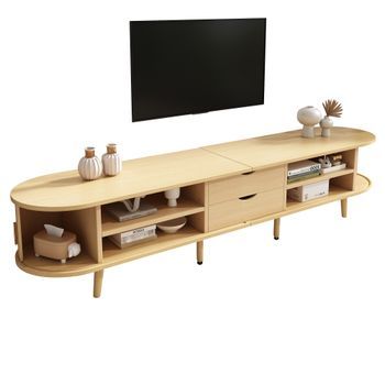 Mueble De Tv De Diseño Ovalado - Nogal Claro - 2 Cajones Y 2 Puertas - Estructura Estable - 175 X 40 X 42cm